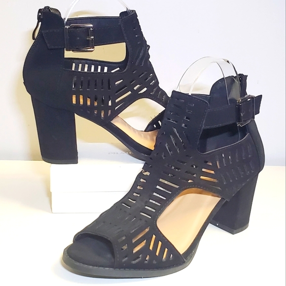 TOP Moda Shoes - #412 Top Moda Black Lazer Cutout Booties Ankle Heels Boots Size 8 Women's